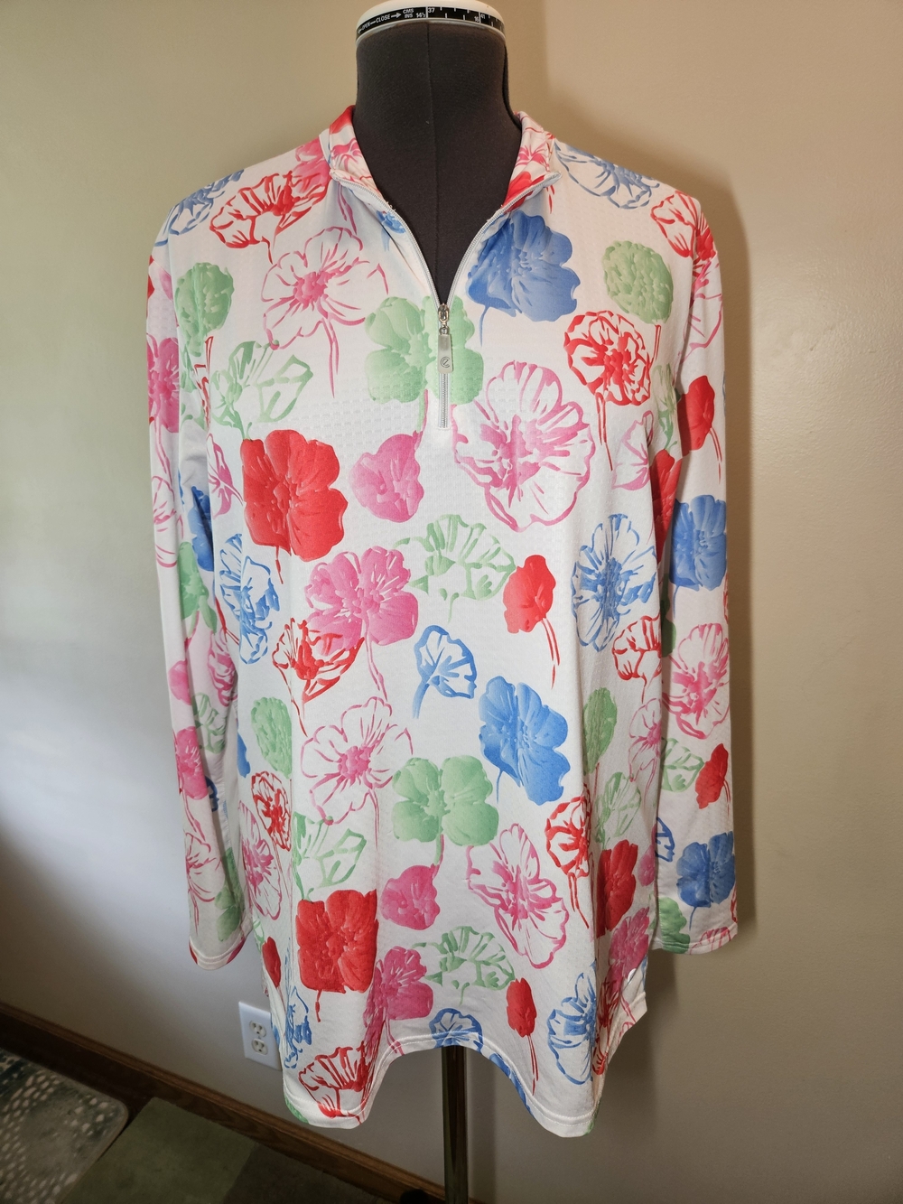 Bette & Court XL Women’s Quarter-Zip Swing Polo Golf Floral Pullover Athleisure